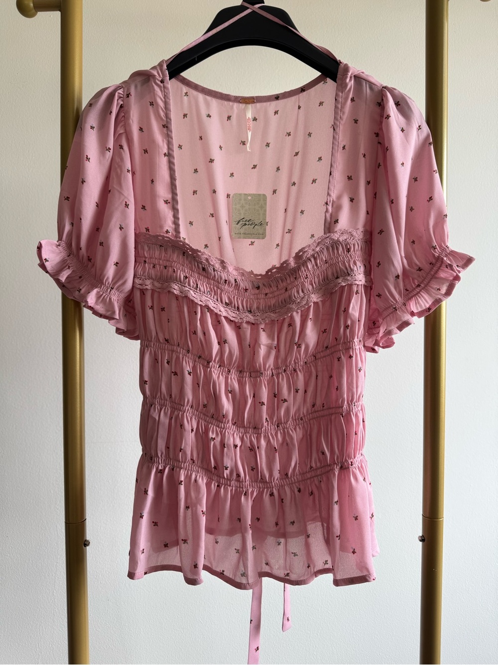 Free People Dusty Pink Smocked Peplum Blouse